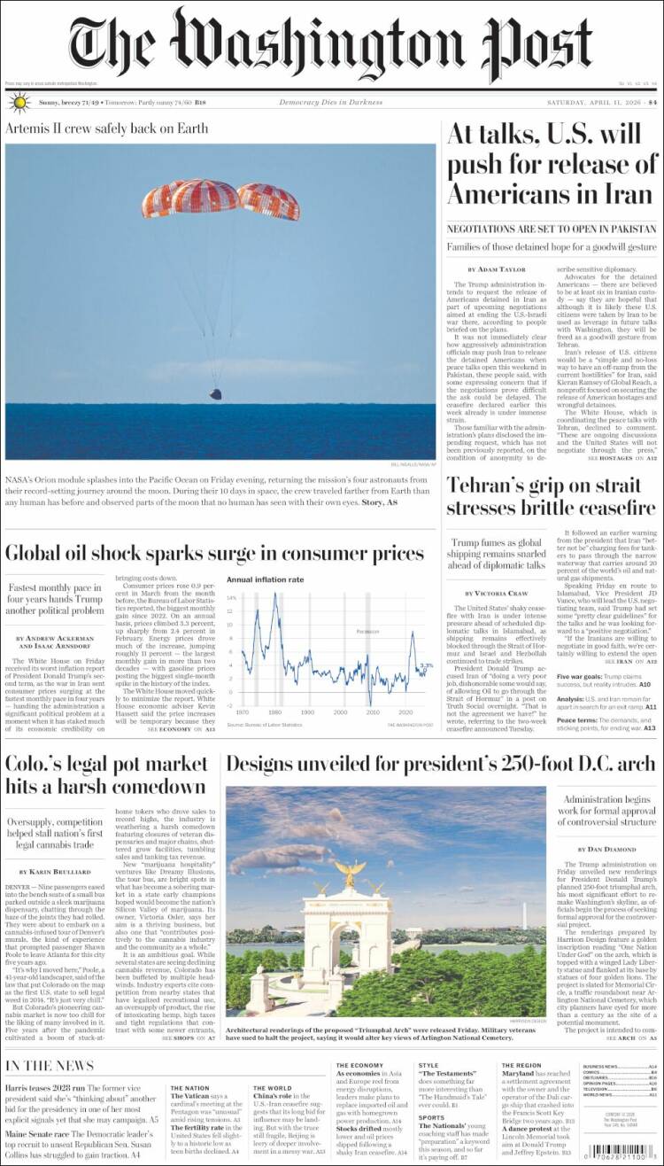 Portada de The Washington Post (USA)