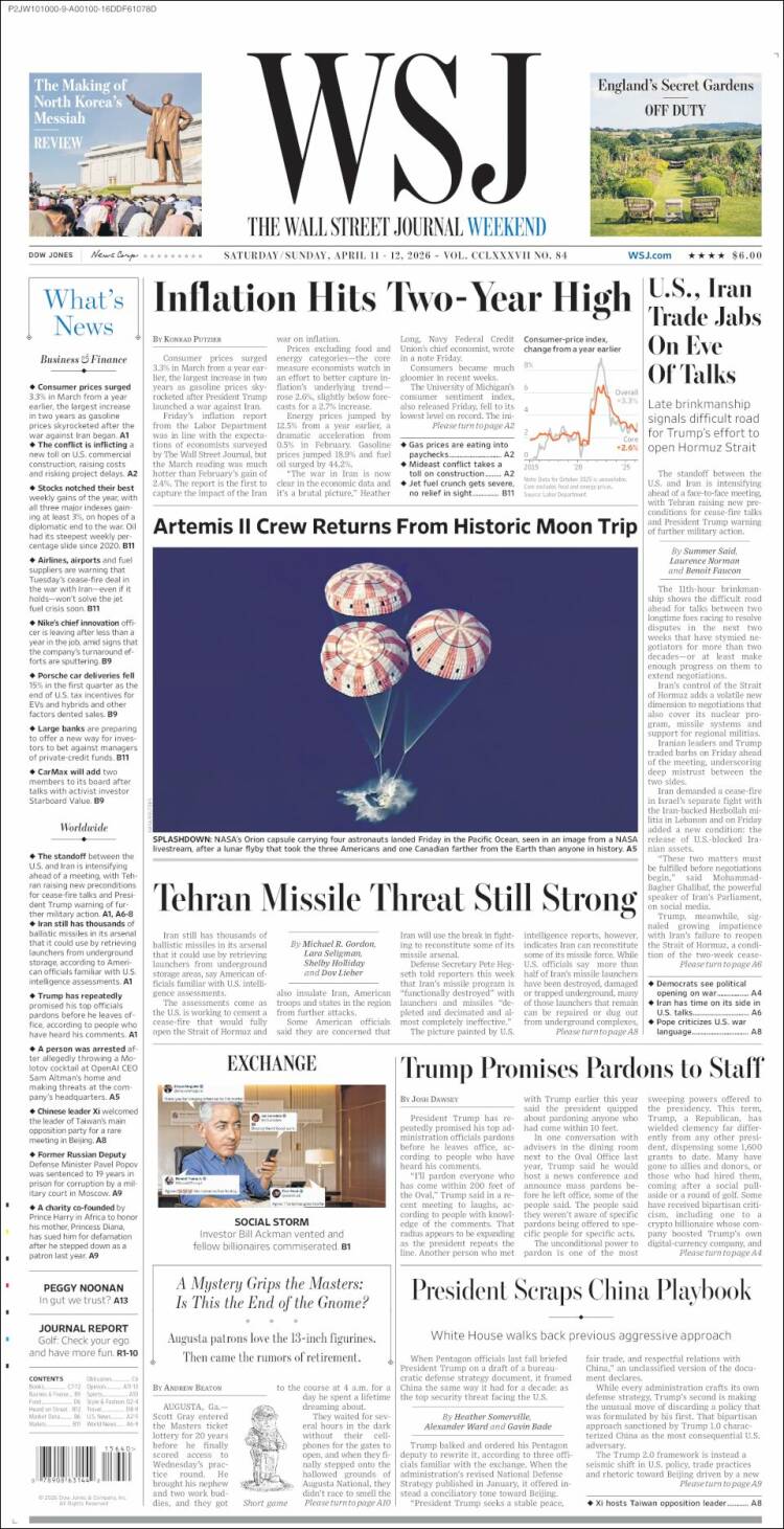 Portada de Wall Street Journal (USA)