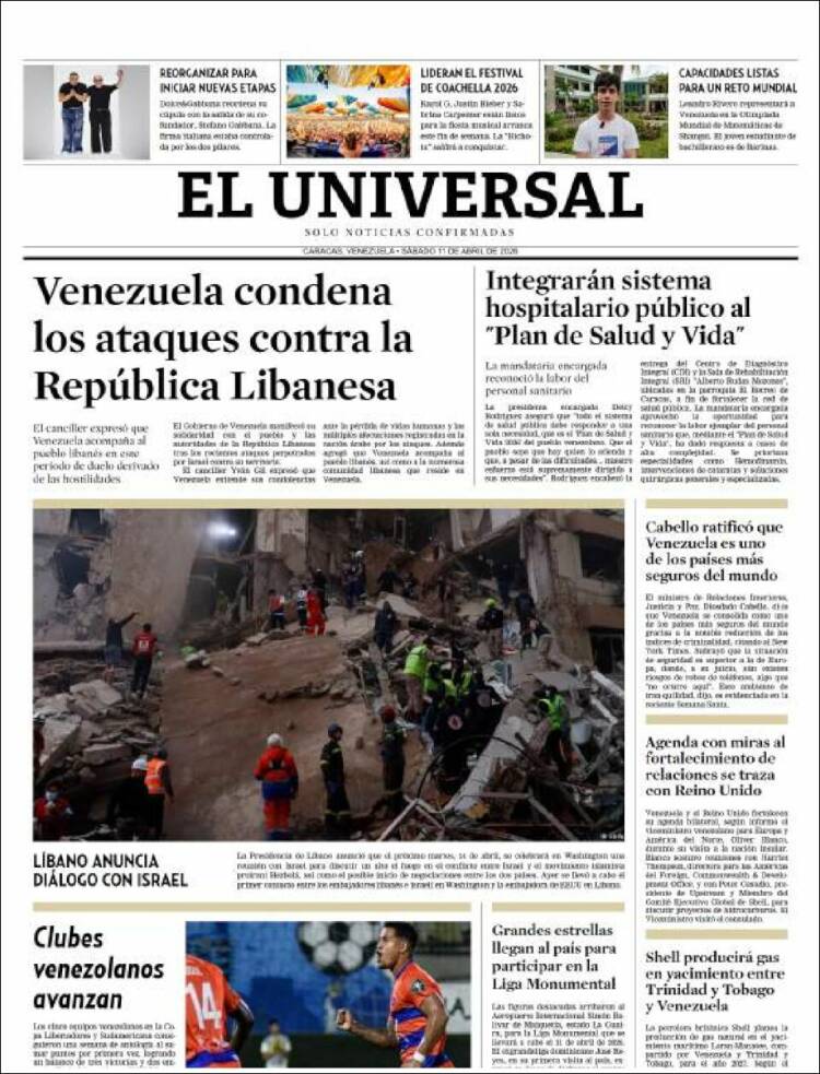 Portada de Universal (Venezuela)