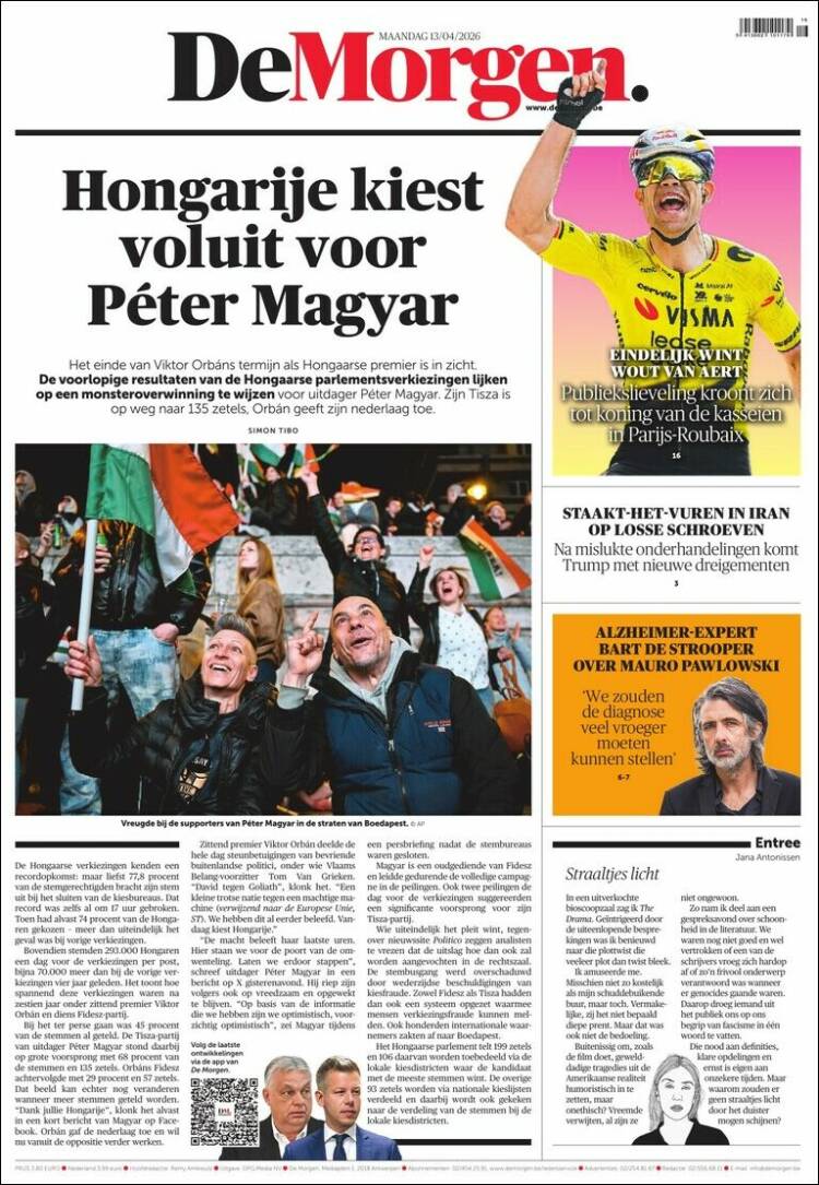Portada de De Morgen (B&eacute;lgica)