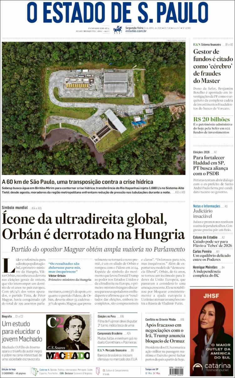 Portada de O Estado de São Paulo (Brasil)