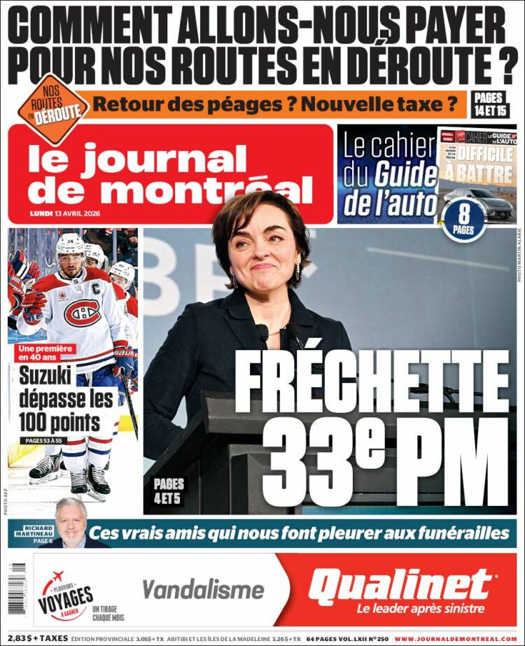 Portada de Le Journal de Montréal (Canad&aacute;)