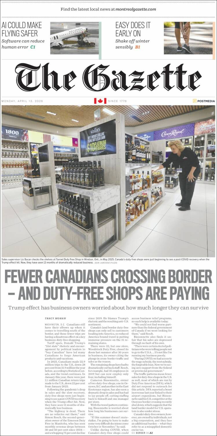 Portada de The Gazette (Canad&aacute;)