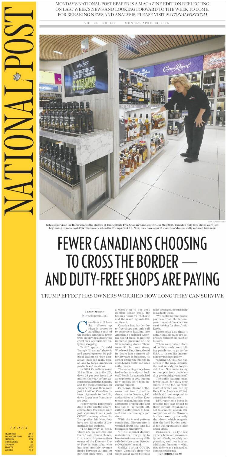 Portada de The National Post (Canad&aacute;)