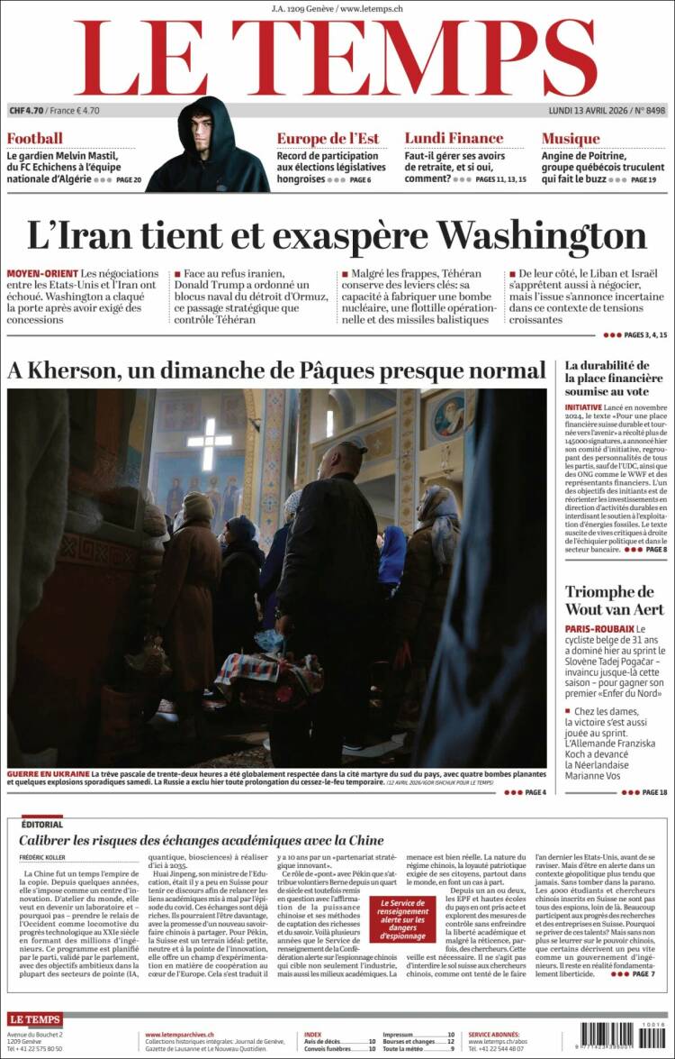 Portada de Le Matin (Suiza)