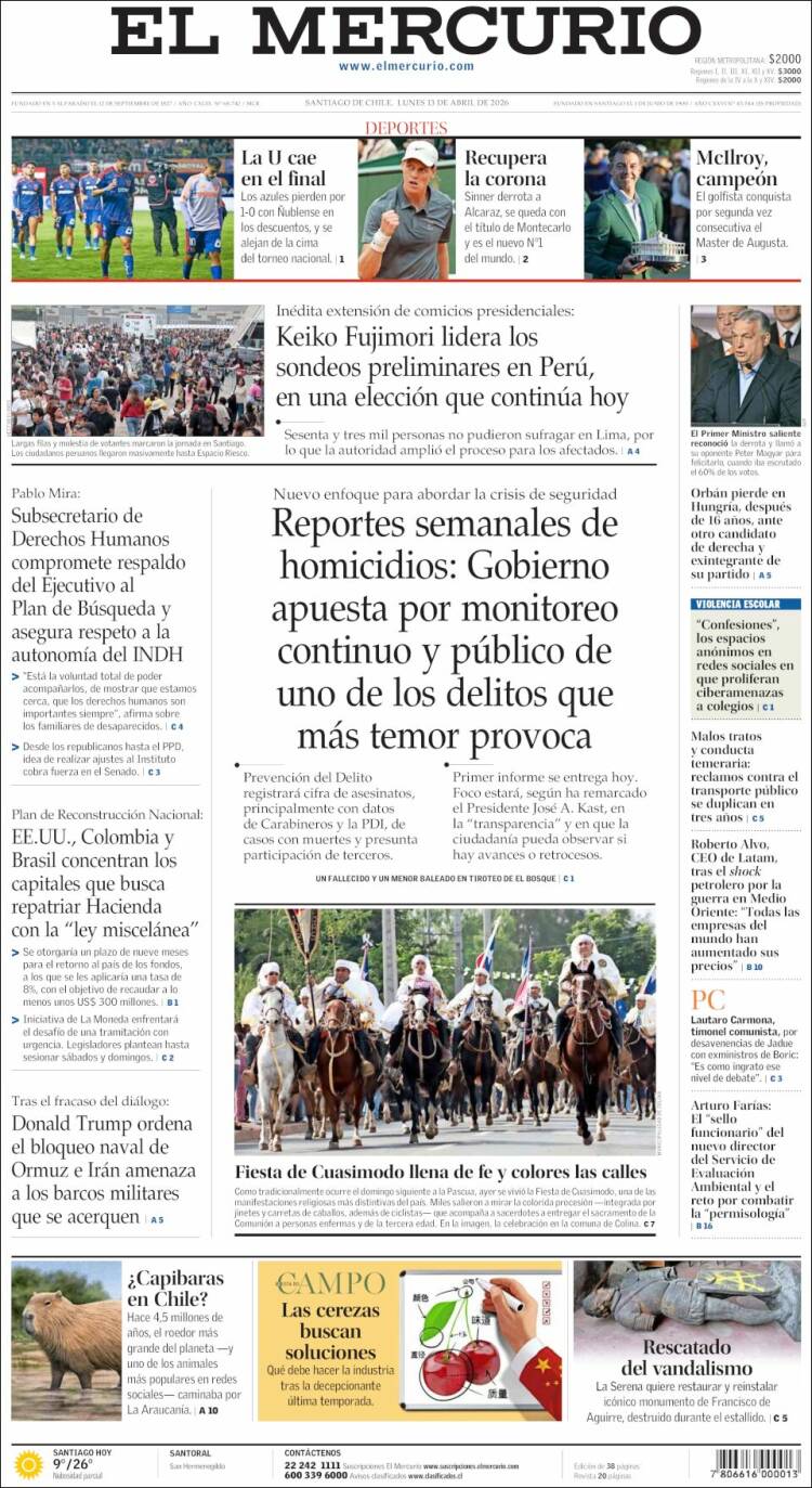 Portada de El Mercurio (Chile)