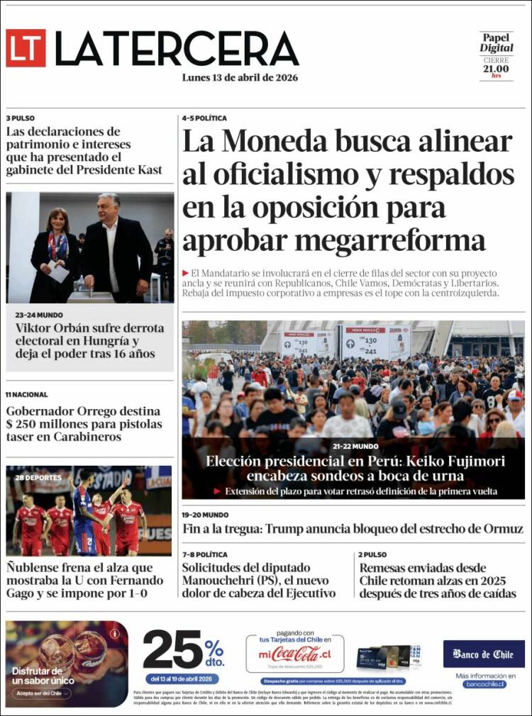 Portada de La Tercera (Chile)
