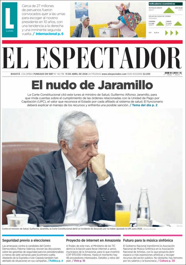 Portada de El Espectador (Colombia)