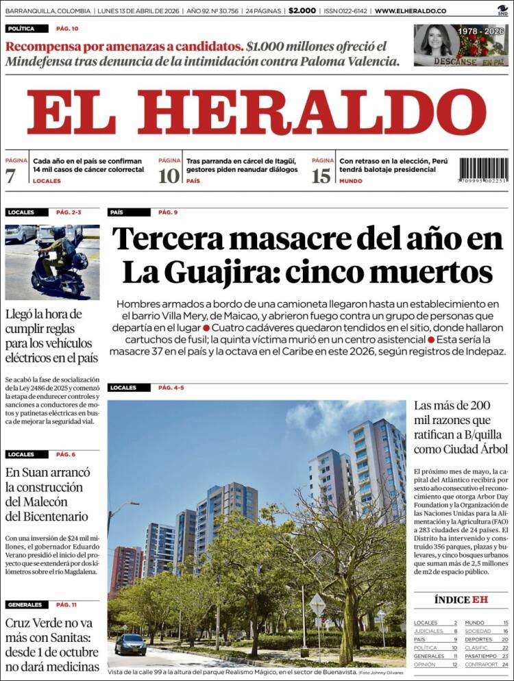 Portada de El Heraldo (Colombia)