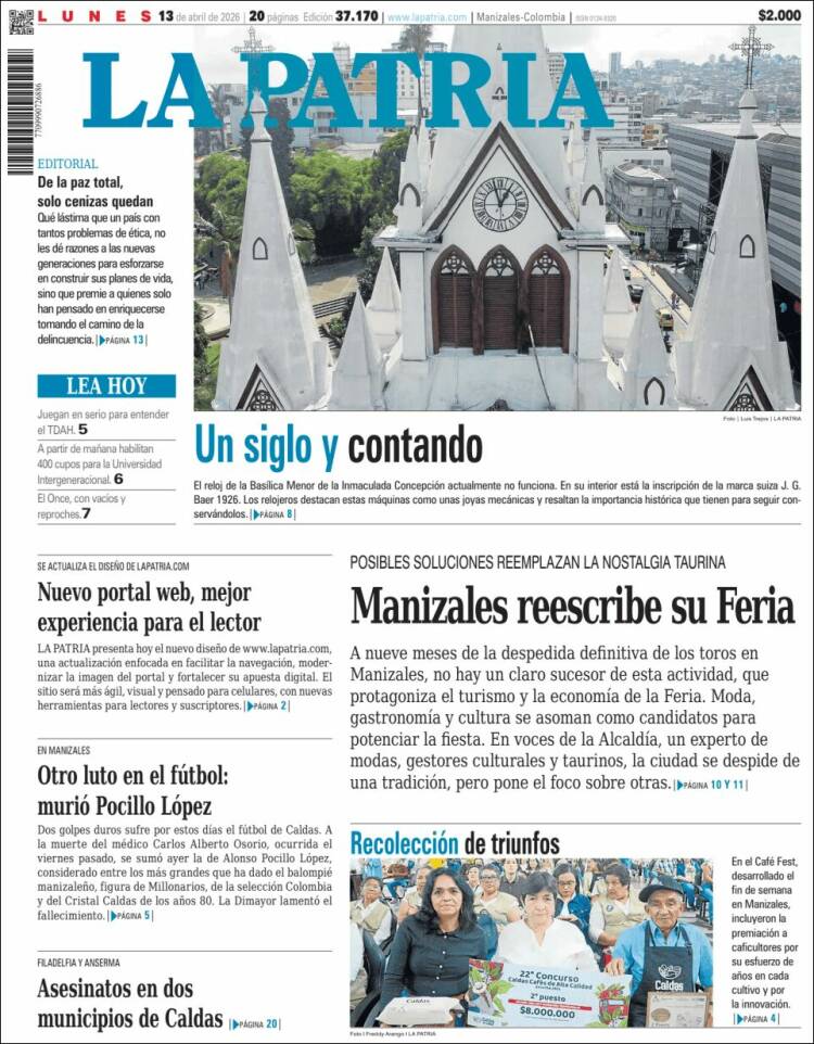 Portada de La Patria (Colombia)