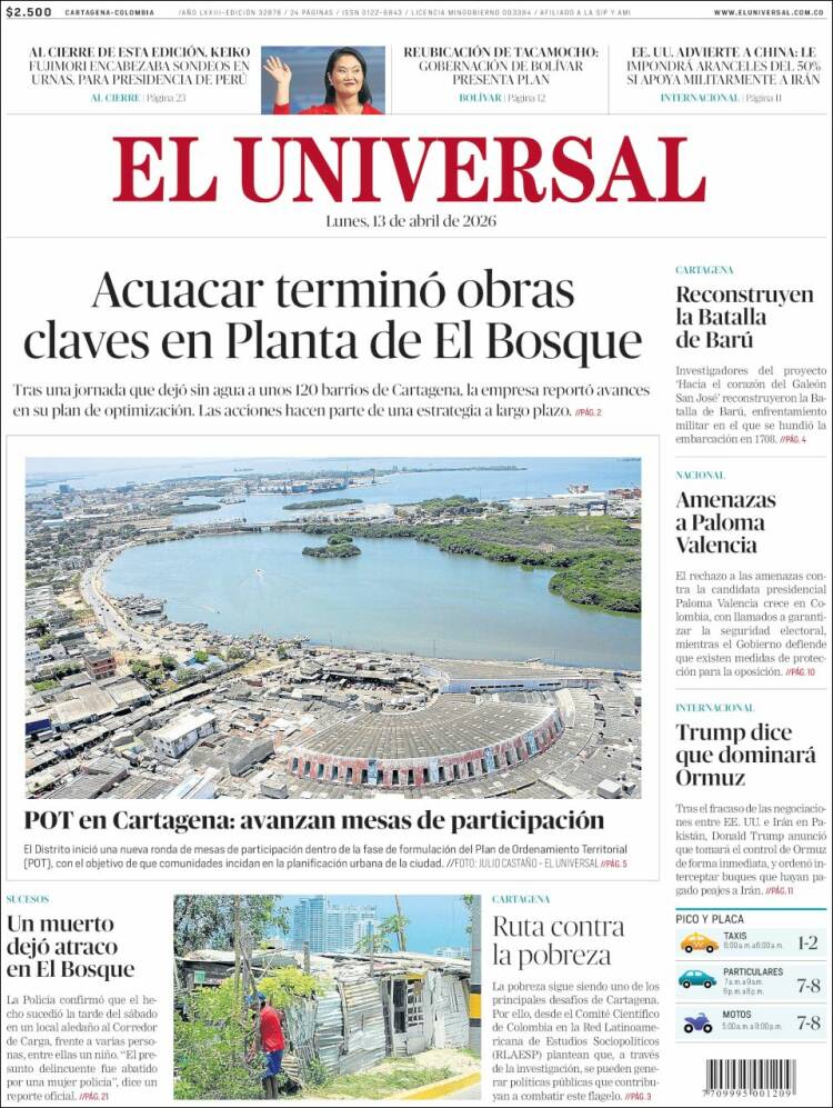 Portada de El Universal (Colombia)