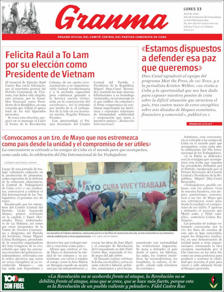 Portada de Granma (Cuba)