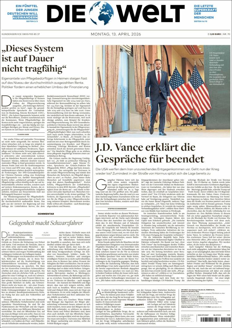 Portada de Die Welt (Alemania)