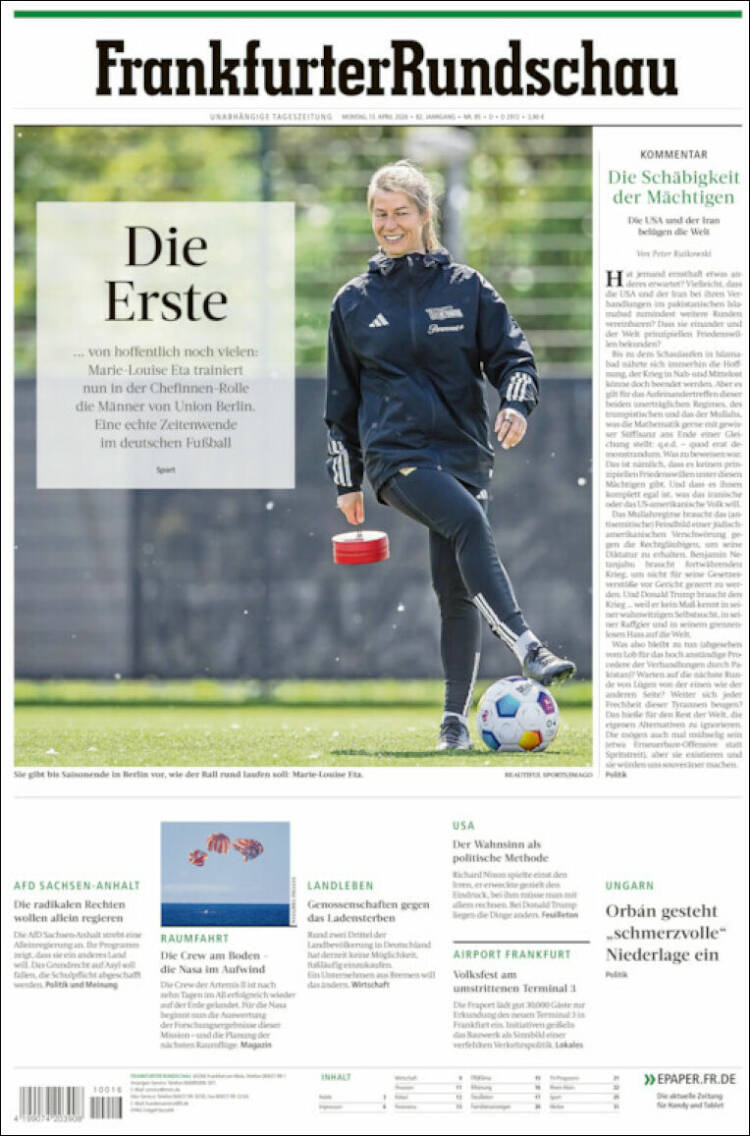 Portada de Frankfurter Rundschau (Alemania)