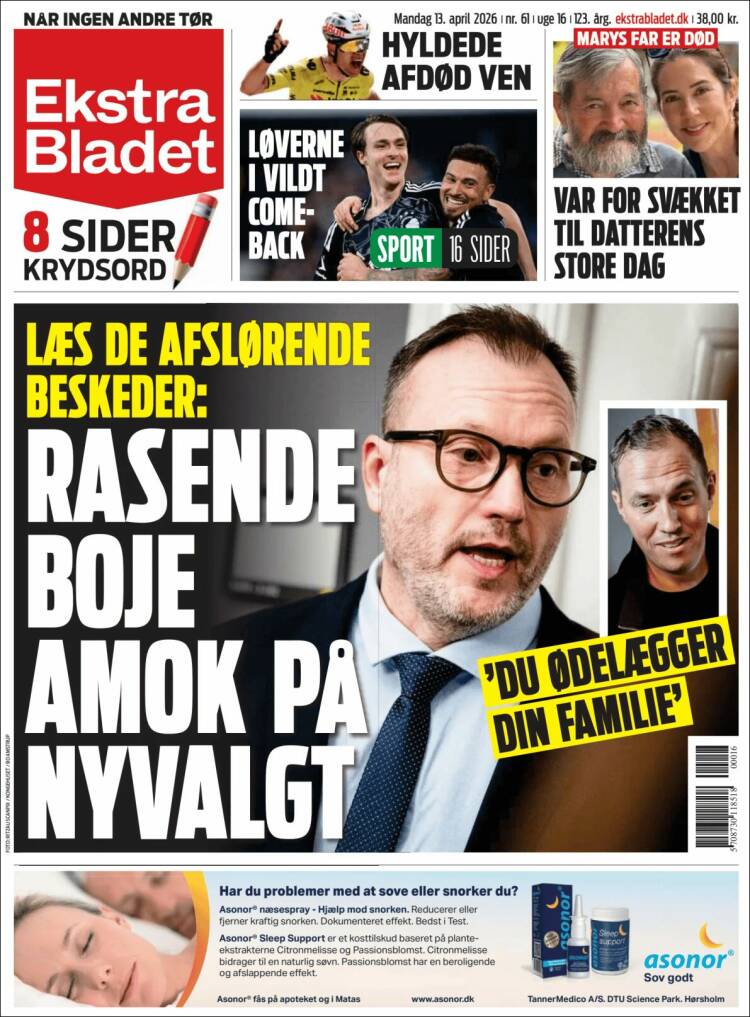 Portada de Ekstra Bladet (Dinamarca)