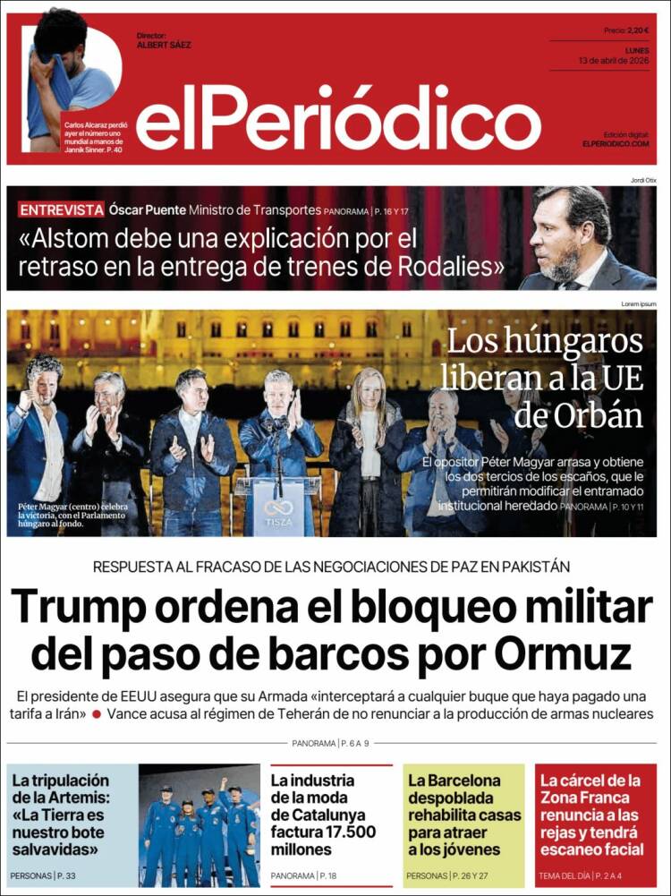 Portada de El Periódico (Espa&ntilde;a)