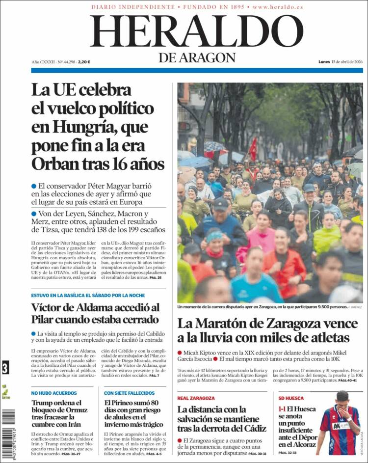 Portada de Heraldo de Aragón (Espa&ntilde;a)