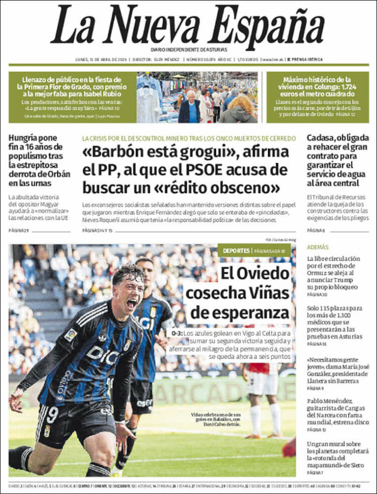 Portada de La Nueva España (Espa&ntilde;a)