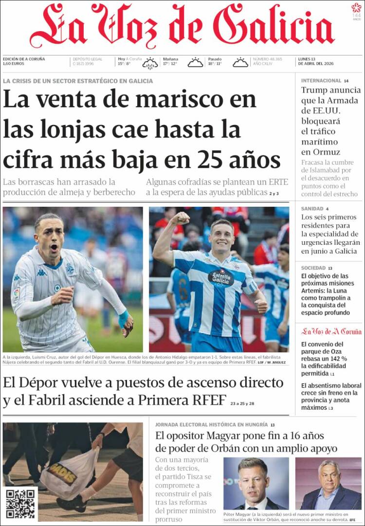 Portada de La Voz de Galicia (Espa&ntilde;a)