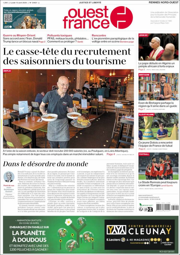 Portada de Ouest France (Francia)