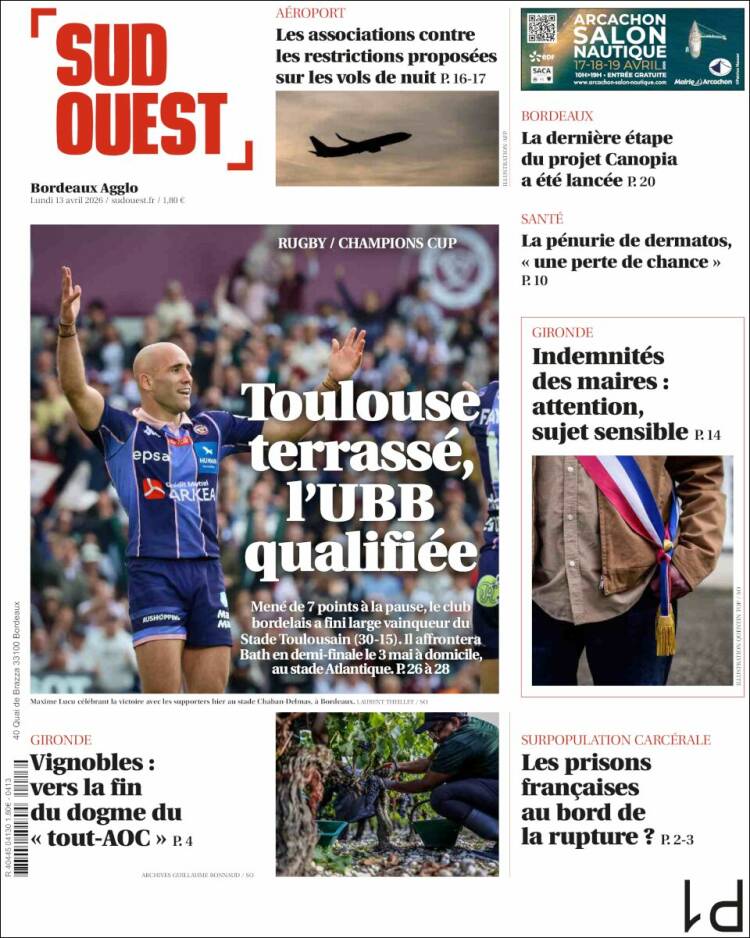 Portada de Sud Ouest (Francia)