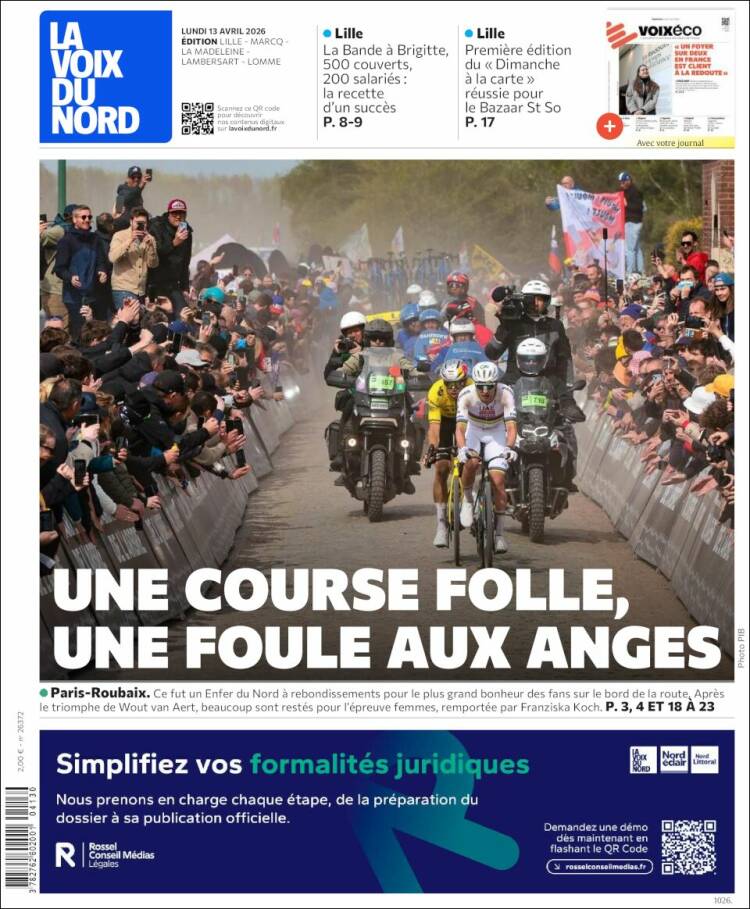 Portada de La Voix du Nord (Francia)