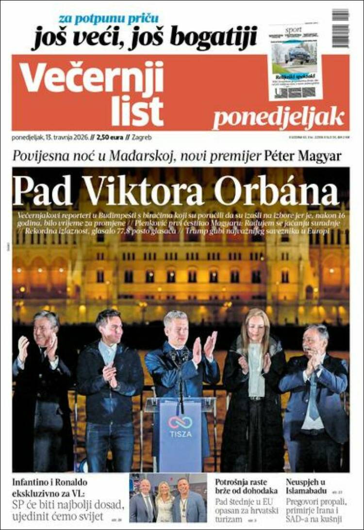 Portada de Večernji (Croacia)