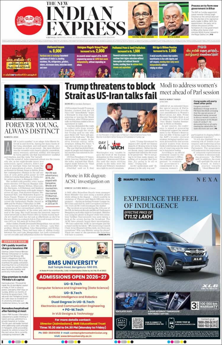 Portada de New Indian Express (India)