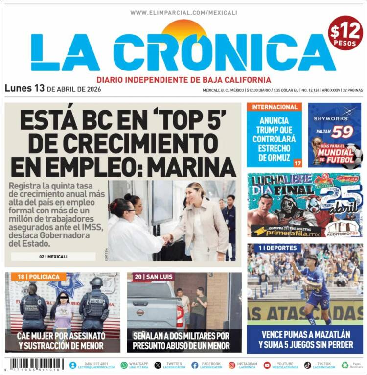 Portada de La Crónica de Baja California (M&eacute;xico)