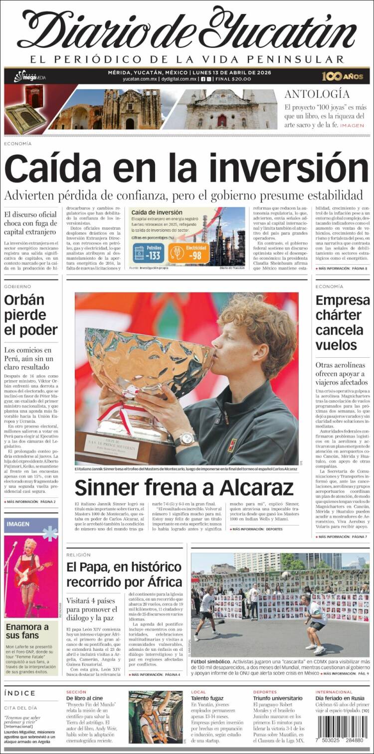 Portada de Diario de Yucatán (M&eacute;xico)