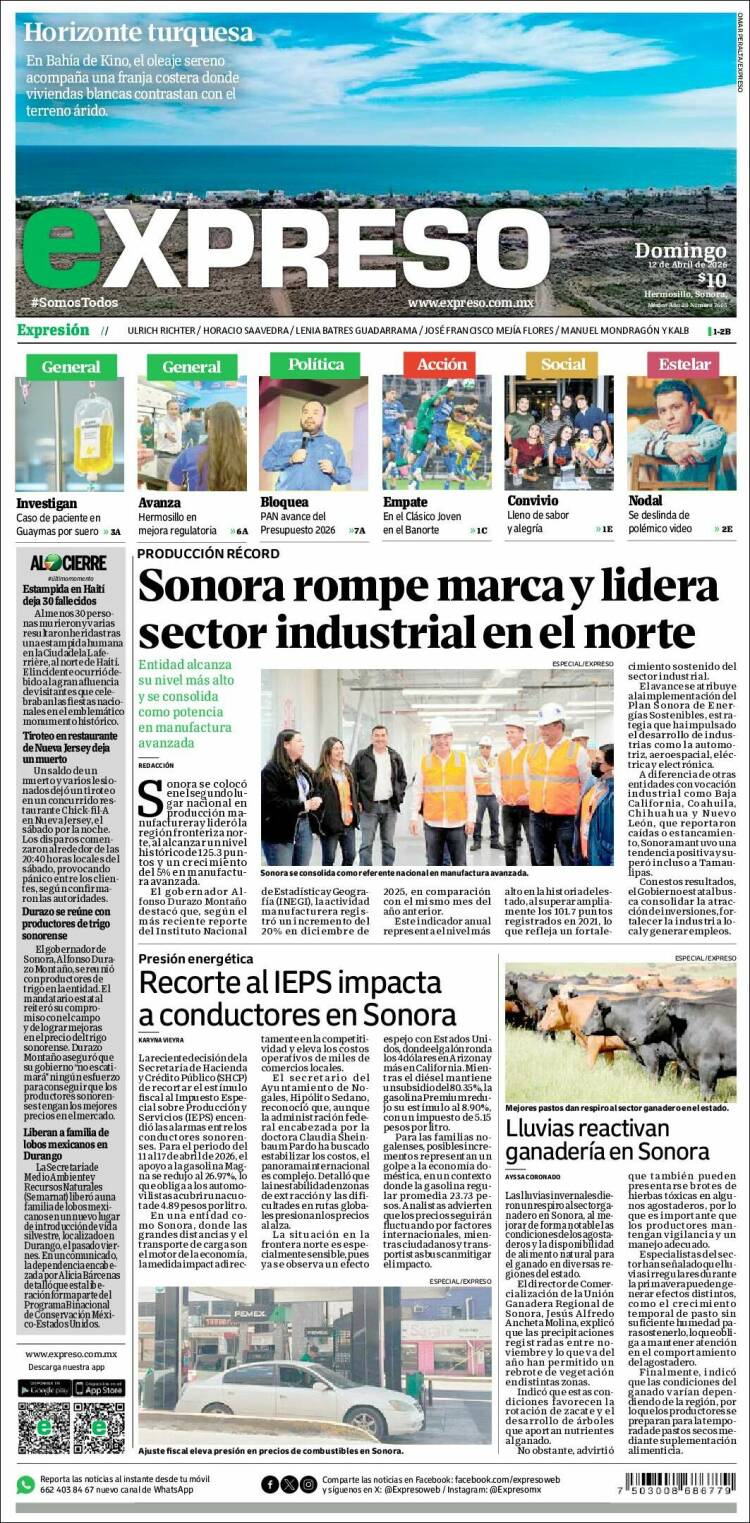 Portada de Expreso (M&eacute;xico)