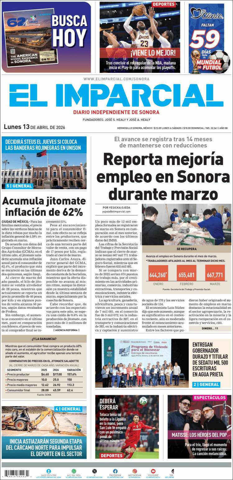 Portada de El Imparcial (M&eacute;xico)