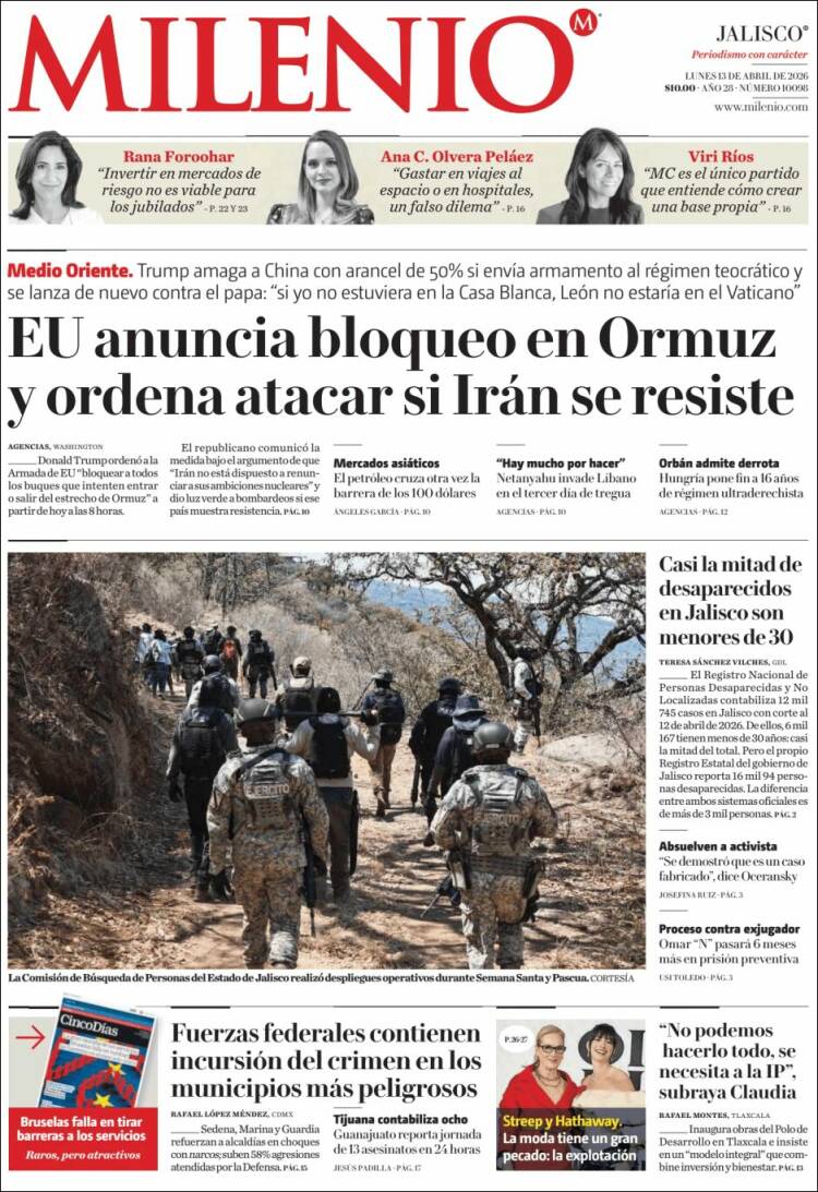 Portada de Milenio - Jalisco (M&eacute;xico)