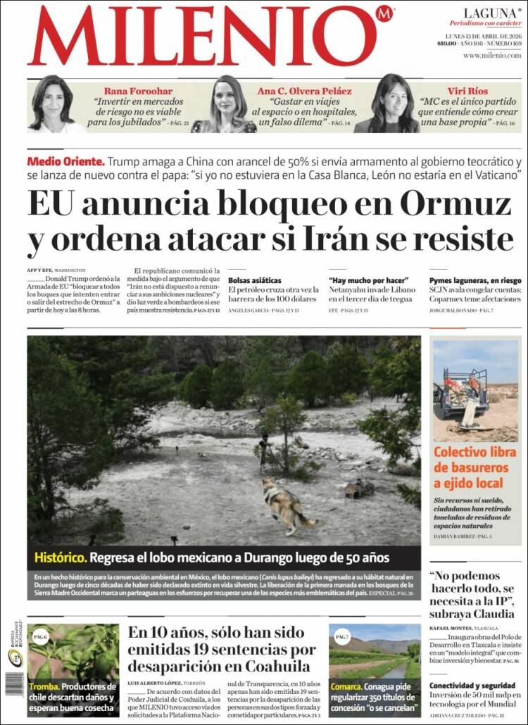 Portada de Milenio - Laguna (M&eacute;xico)