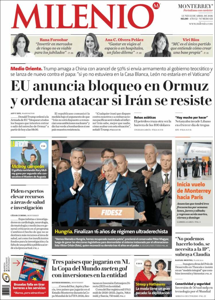 Portada de Milenio de Monterrey (M&eacute;xico)