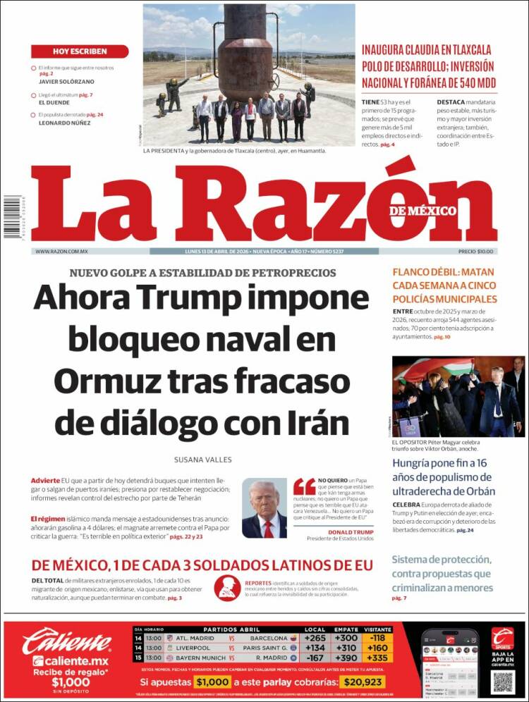 Portada de La Razón (M&eacute;xico)