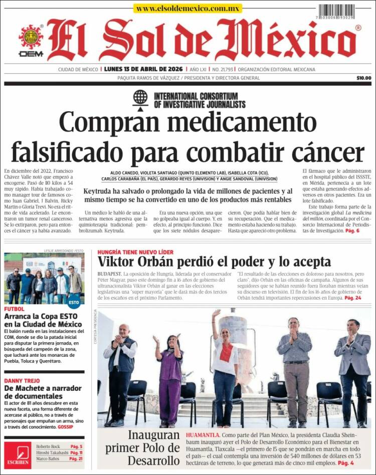 Portada de El Sol de México (M&eacute;xico)