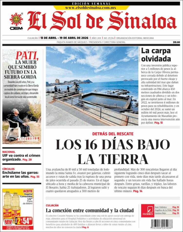 Portada de El Sol de Sinaloa (M&eacute;xico)
