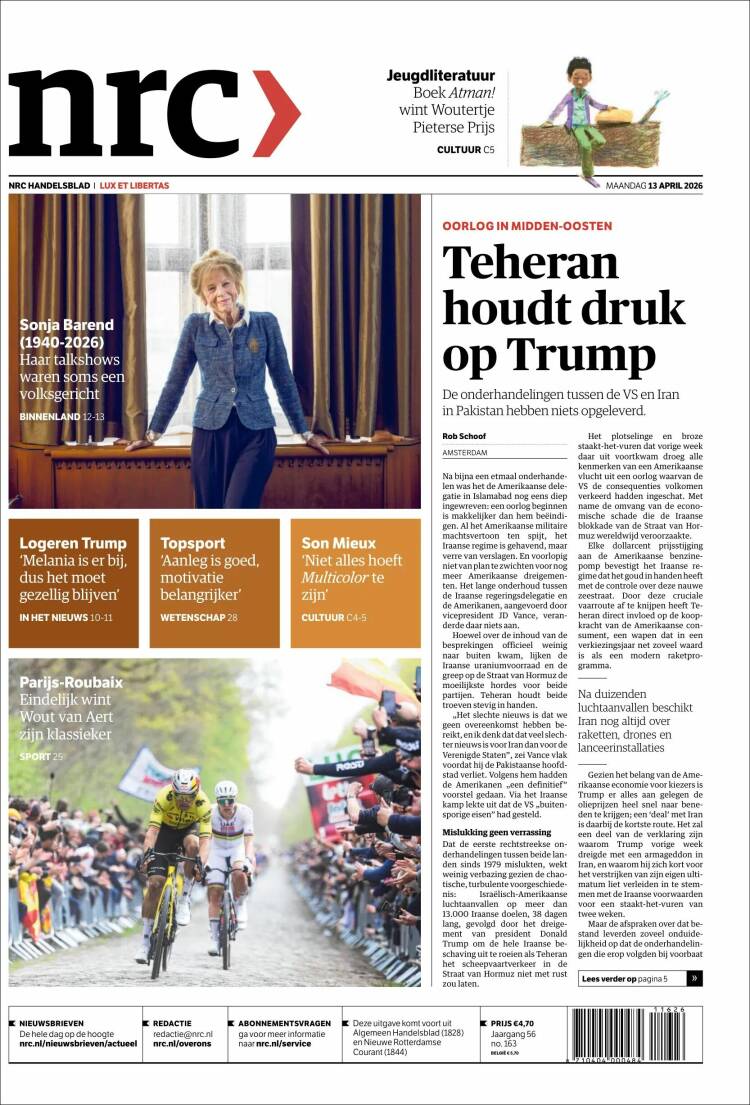 Portada de NRC Handelsblad (Pa&iacute;ses Bajos)