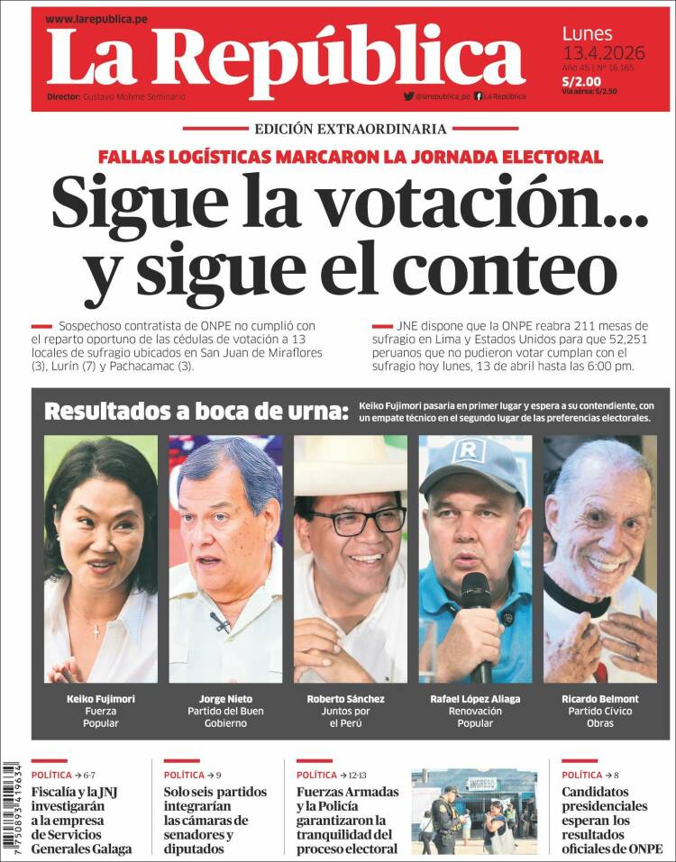 Portada de La Republica (Per&uacute;)