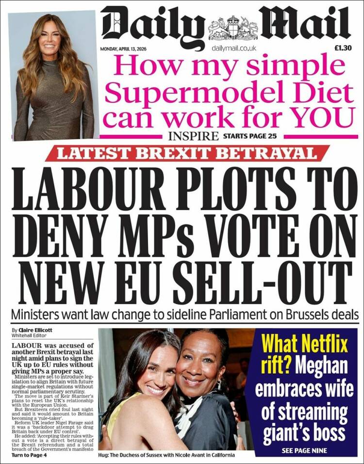 Portada de Daily Mail (Reino Unido)