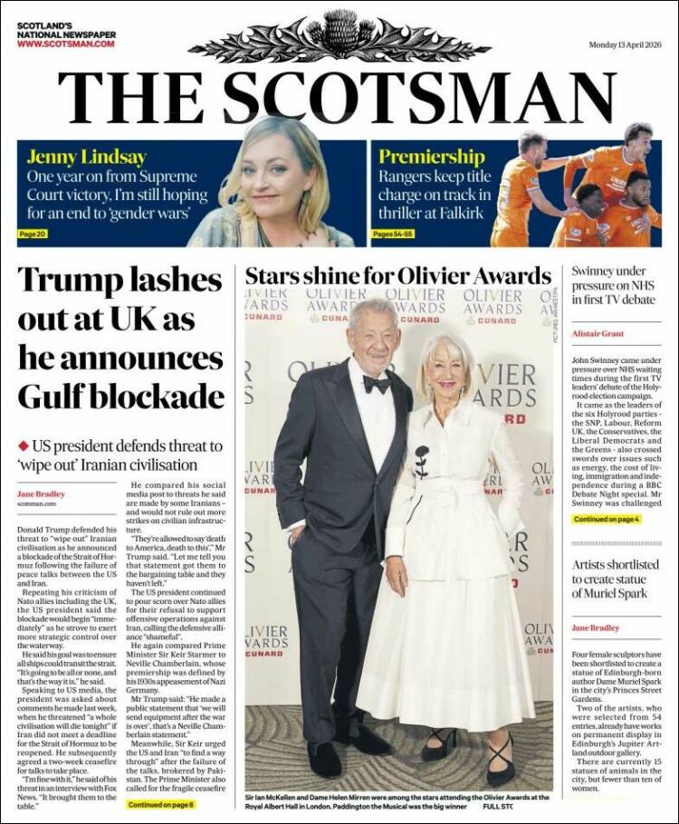 Portada de The Scotsman (Reino Unido)