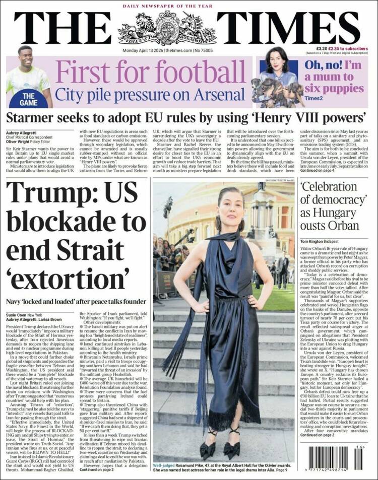 Portada de The Times (Reino Unido)