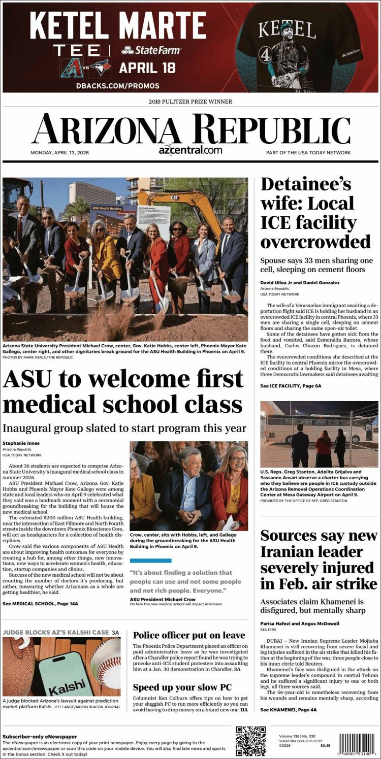 Portada de Arizona Republic News (USA)