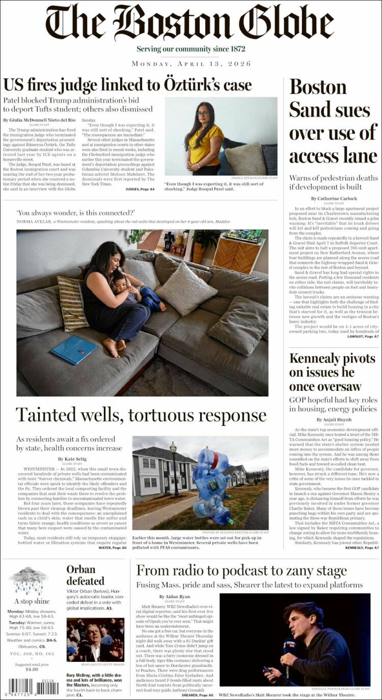 Portada de Boston Globe (USA)