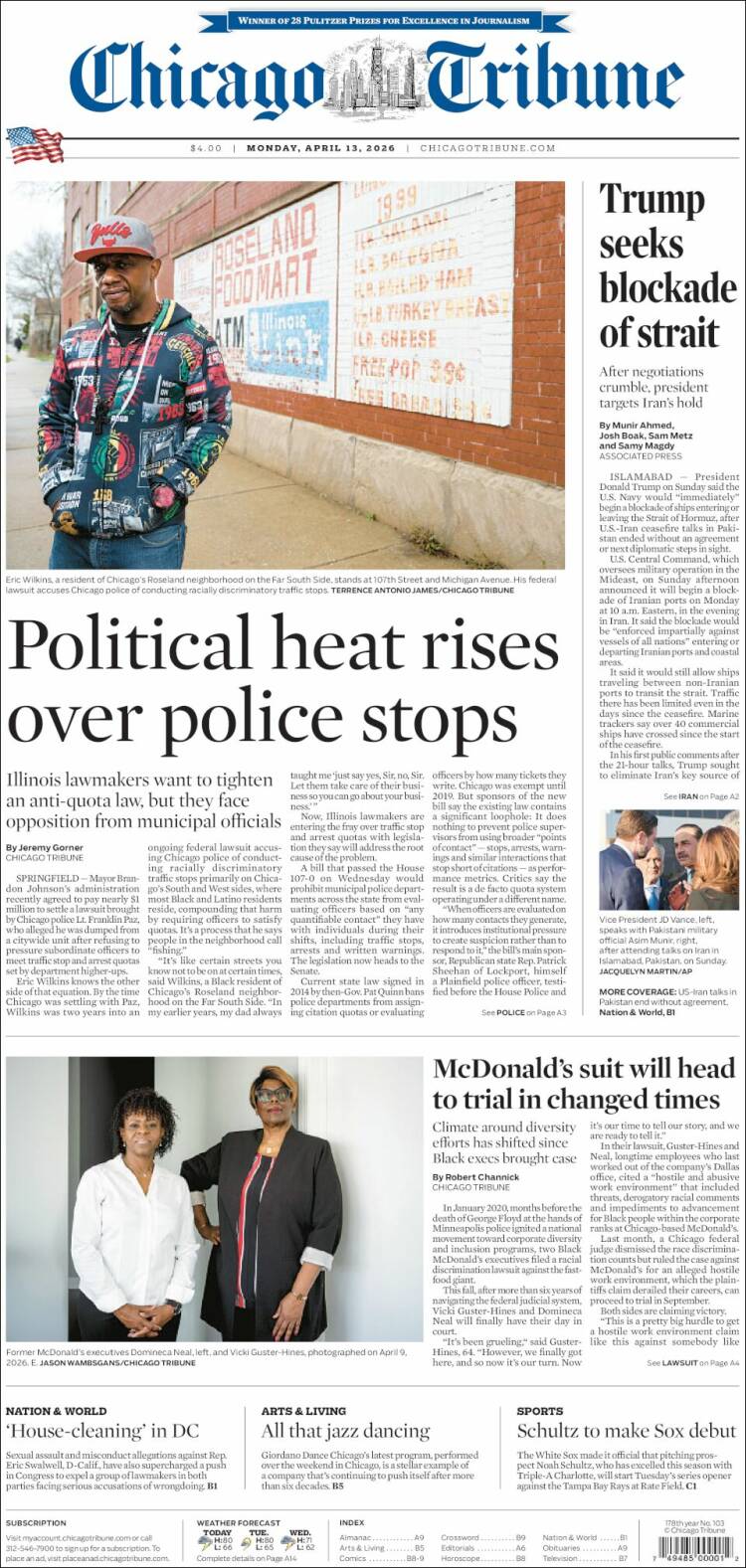 Portada de Chicago Tribune (USA)