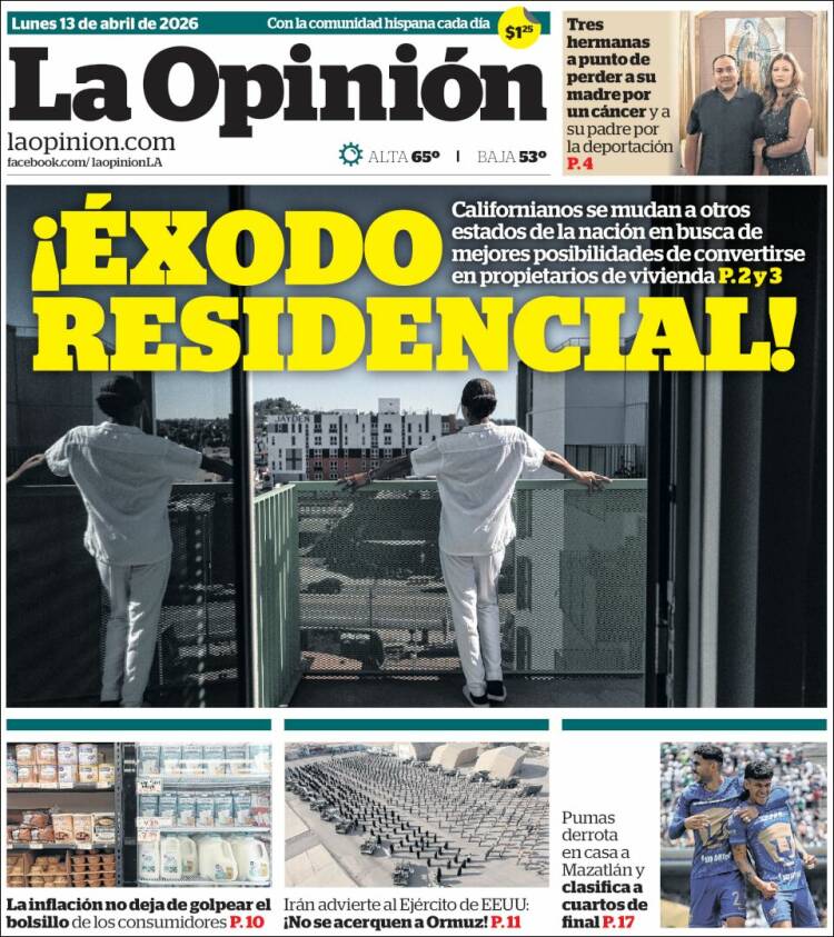 Portada de La Opinión (USA)