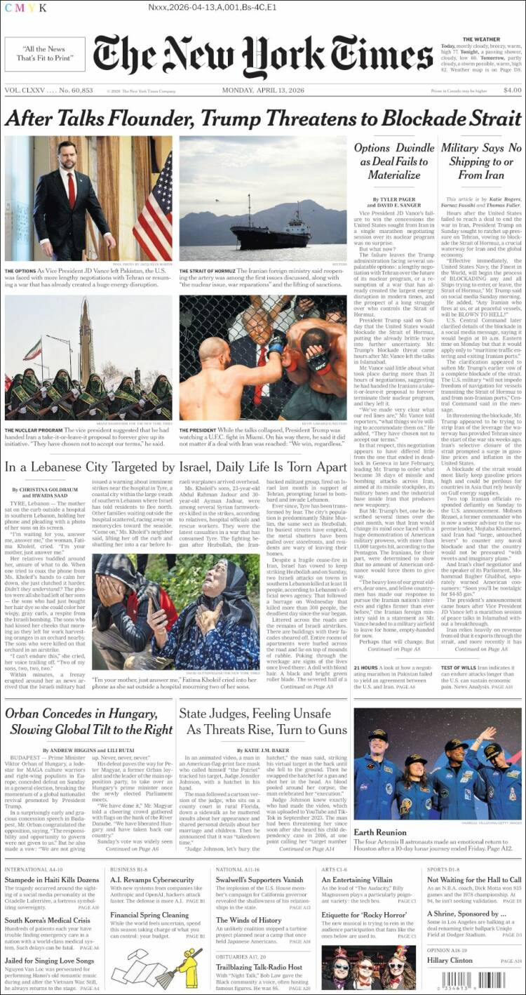 Portada de New York Times (USA)