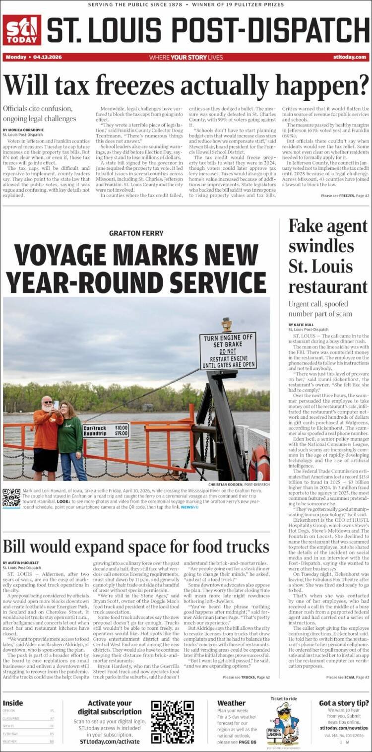 Portada de St. Louis Post-Dispatch (USA)