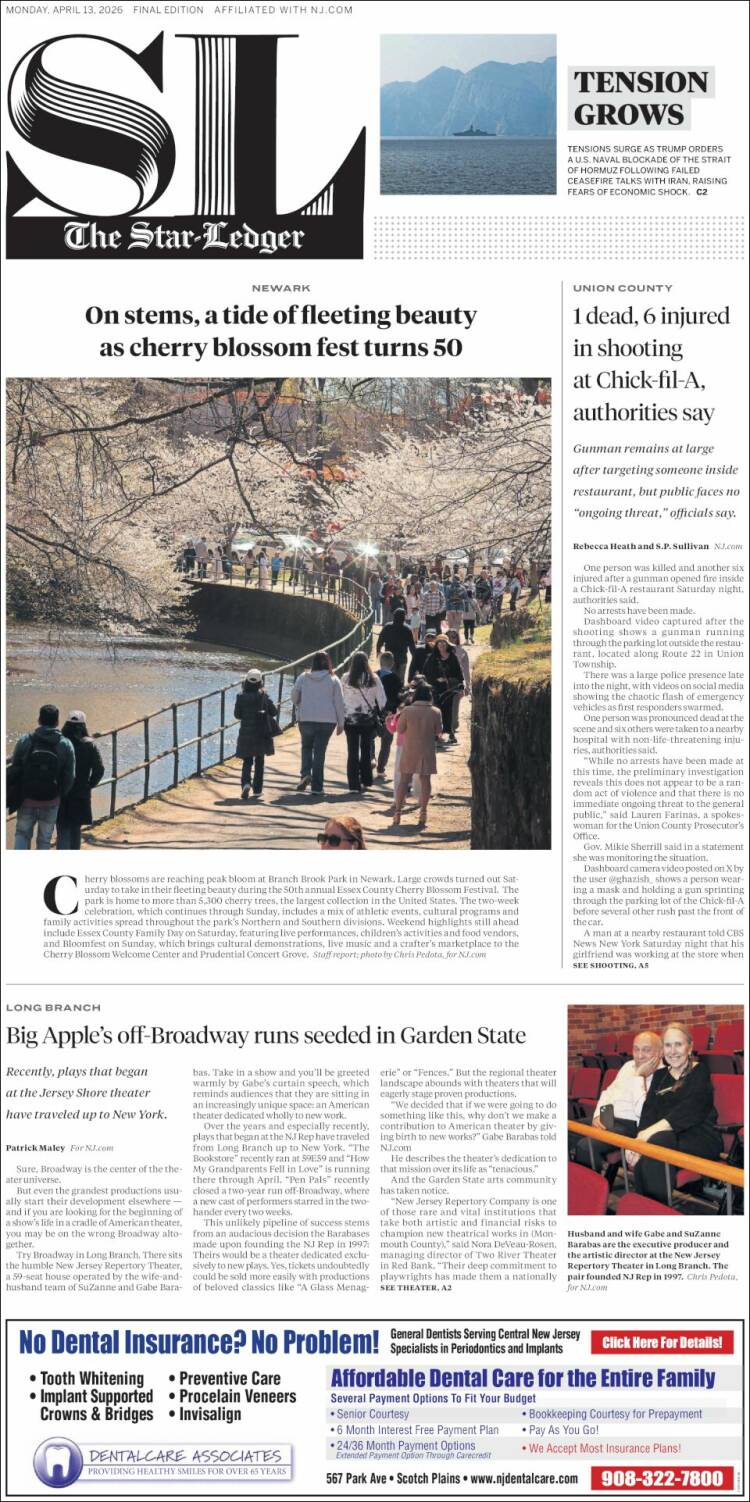 Portada de Star-Ledger (USA)